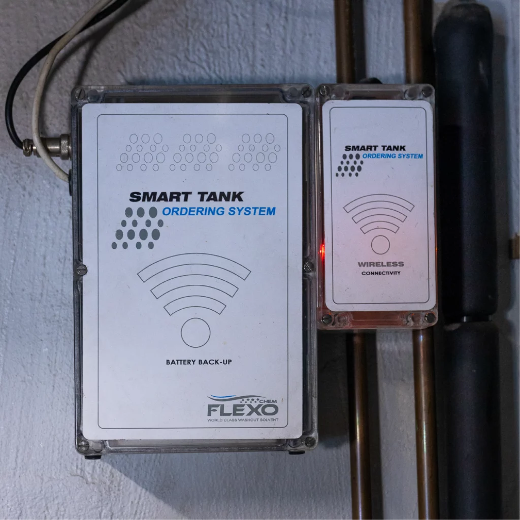 FlexoChem Smart Tank Ordering System wireless monitoring units for solvent recovery
